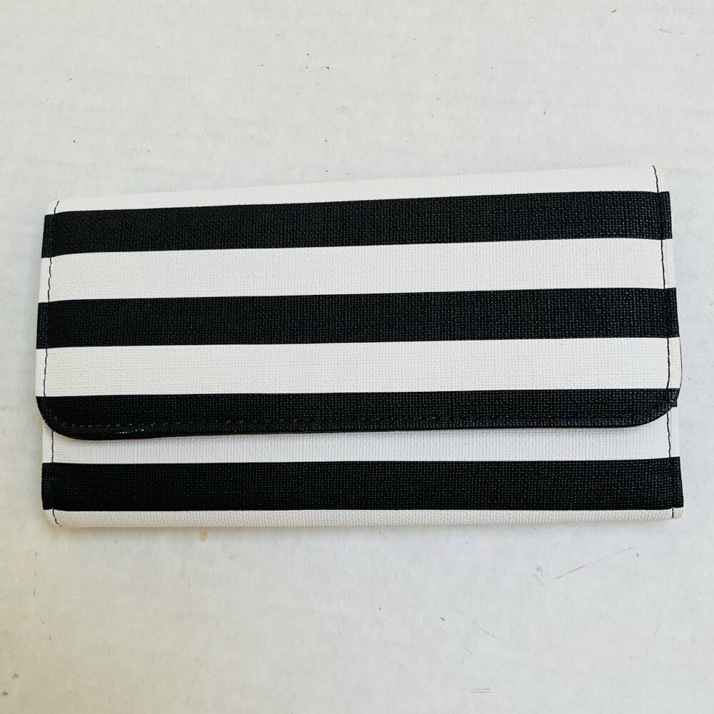 Kut From The Kloth Slim Long‎ Trifold Ladies Wallet Black White Stripe Goth Boho